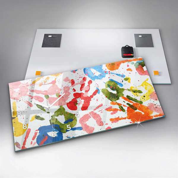 Zegar szklany poziomy Odbicia dłoni dzieci