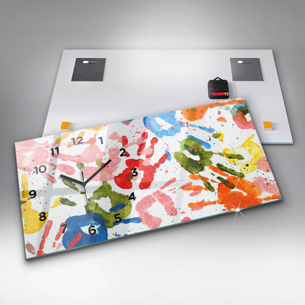 Zegar szklany poziomy Odbicia dłoni dzieci