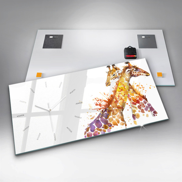 Zegar szklany poziomy Żyrafa akwarela
