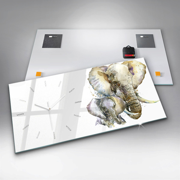 Zegar szklany poziomy Malowane zwierzęta słonie
