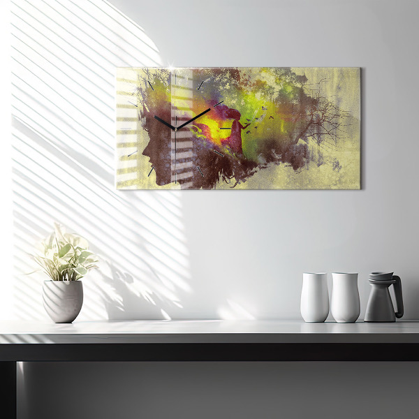 Zegar szklany poziomy Kobieta w lesie