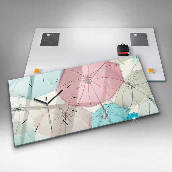 Zegar szklany poziomy Pastelowe parasole