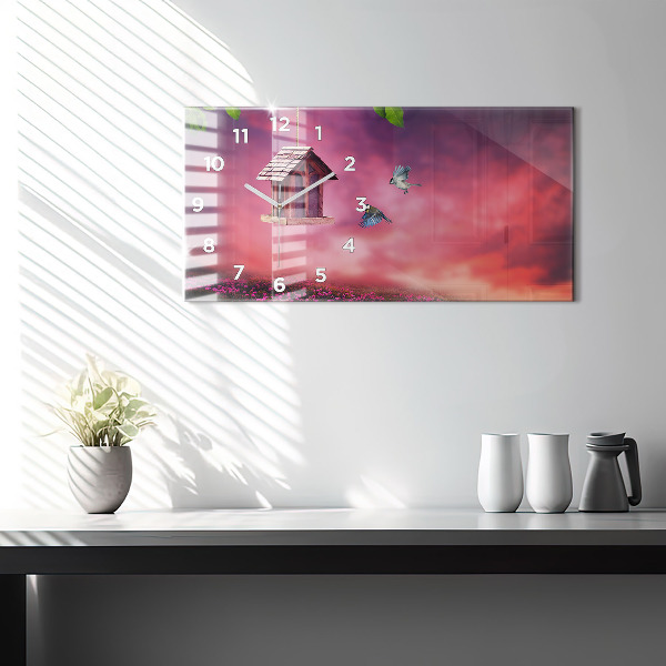 Zegar szklany poziomy Domek dla ptaszków
