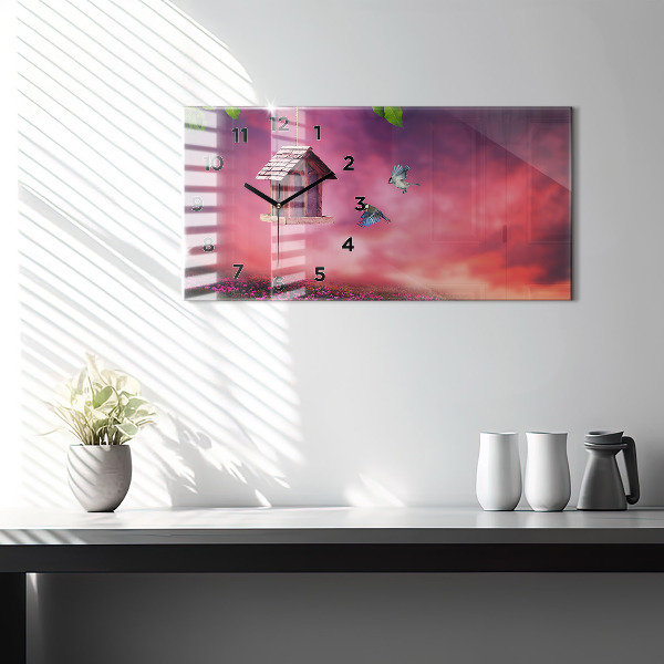 Zegar szklany poziomy Domek dla ptaszków