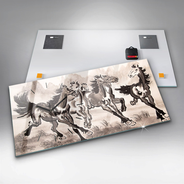 Zegar szklany poziomy Galopujące konie