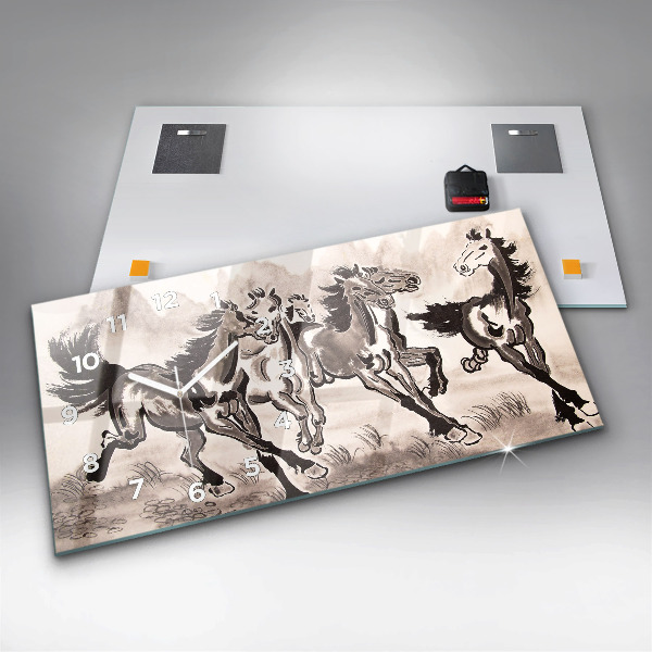 Zegar szklany poziomy Galopujące konie