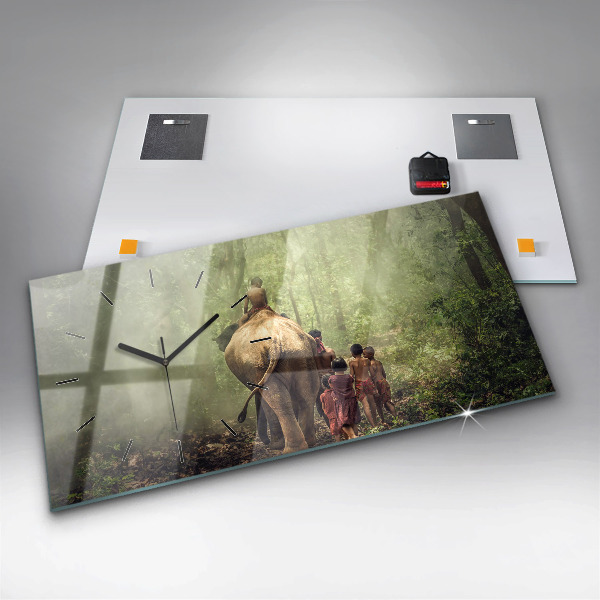 Zegar szklany poziomy Dzieci prowadzące słonia