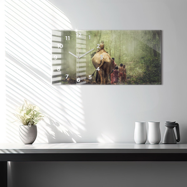 Zegar szklany poziomy Dzieci prowadzące słonia