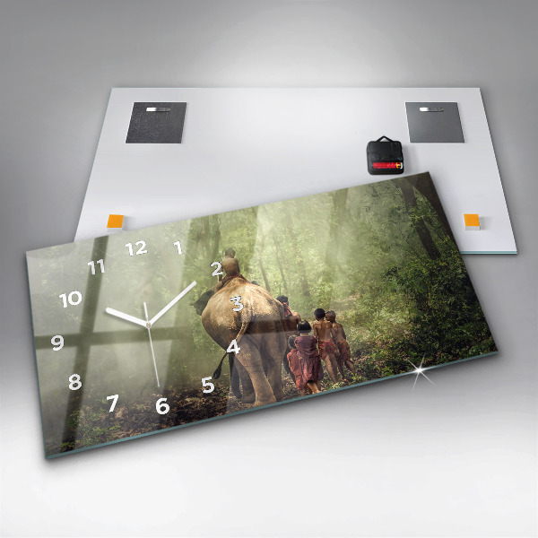 Zegar szklany poziomy Dzieci prowadzące słonia
