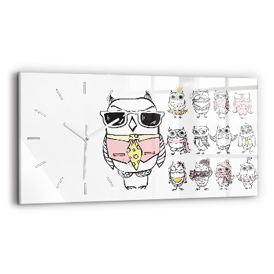 Zegar szklany poziomy Plakat vintage z sowami