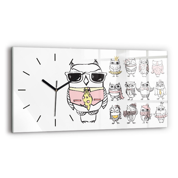 Zegar szklany poziomy Plakat vintage z sowami