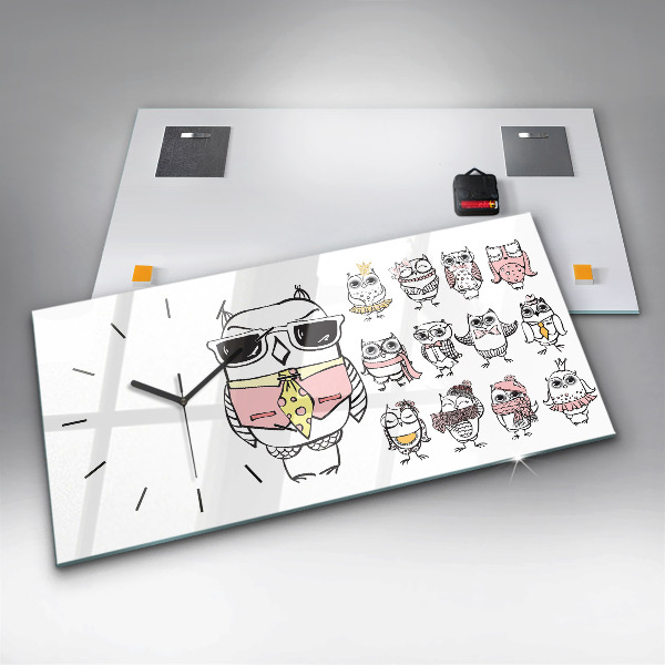 Zegar szklany poziomy Plakat vintage z sowami