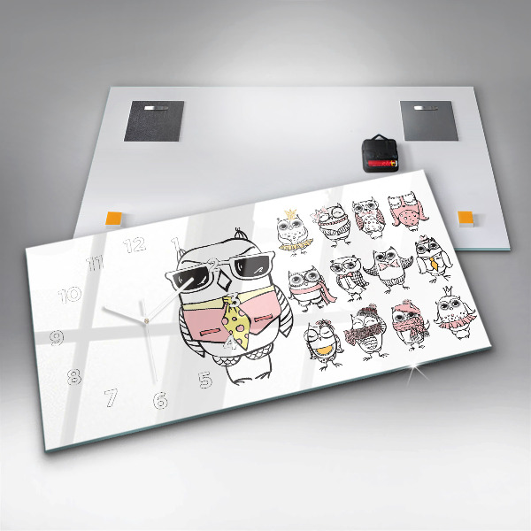 Zegar szklany poziomy Plakat vintage z sowami