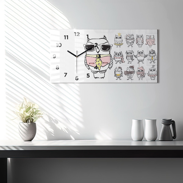 Zegar szklany poziomy Plakat vintage z sowami