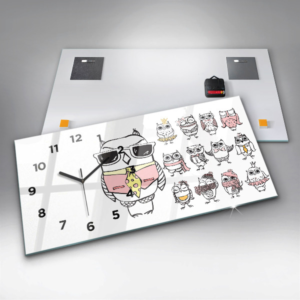 Zegar szklany poziomy Plakat vintage z sowami