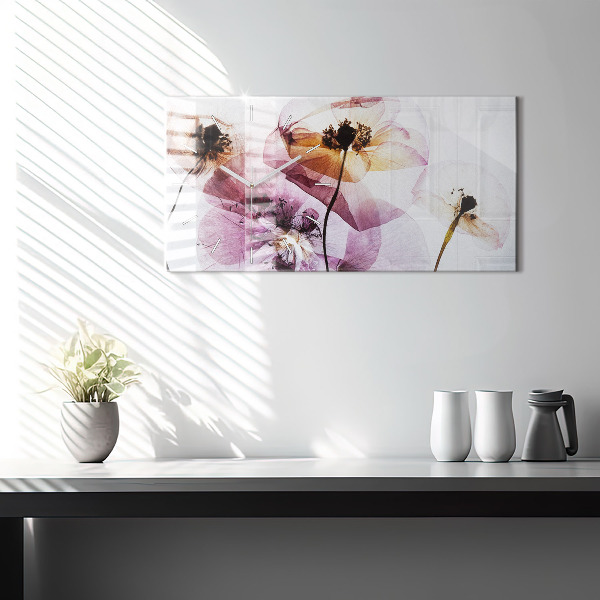 Zegar szklany poziomy Suche maki Kwiaty