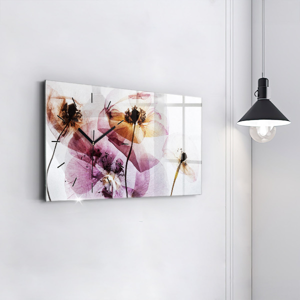 Zegar szklany poziomy Suche maki Kwiaty