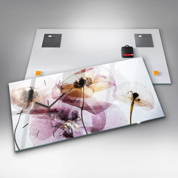 Zegar szklany poziomy Suche maki Kwiaty