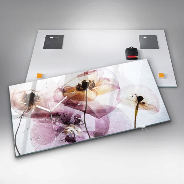 Zegar szklany poziomy Suche maki Kwiaty