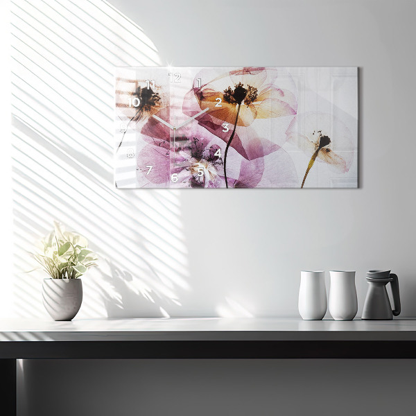 Zegar szklany poziomy Suche maki Kwiaty