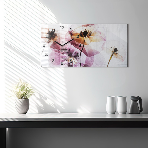 Zegar szklany poziomy Suche maki Kwiaty