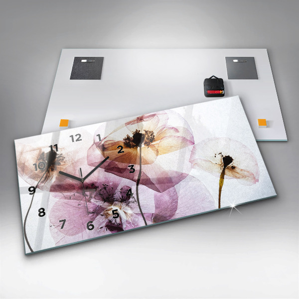 Zegar szklany poziomy Suche maki Kwiaty