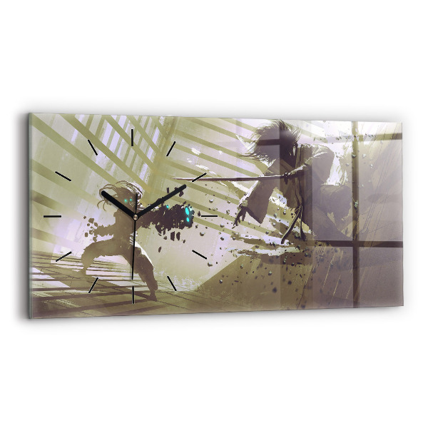 Zegar szklany poziomy Walka robota i samuraja
