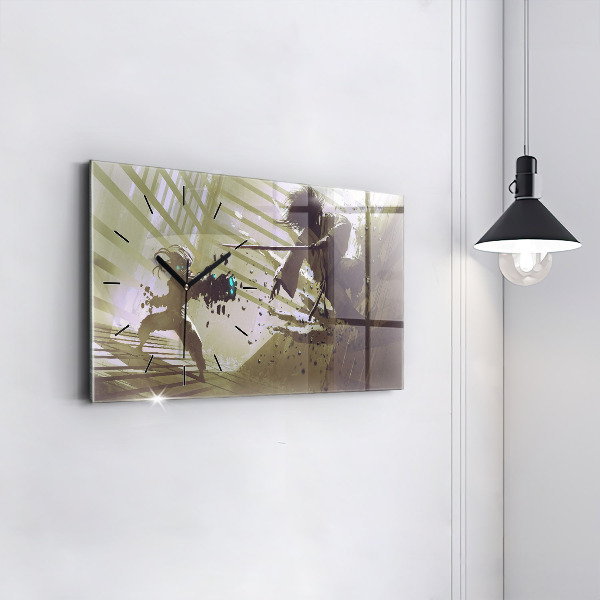 Zegar szklany poziomy Walka robota i samuraja