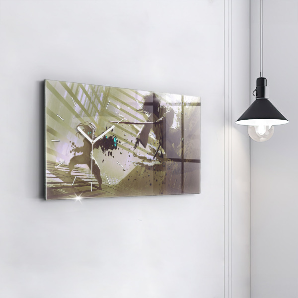 Zegar szklany poziomy Walka robota i samuraja