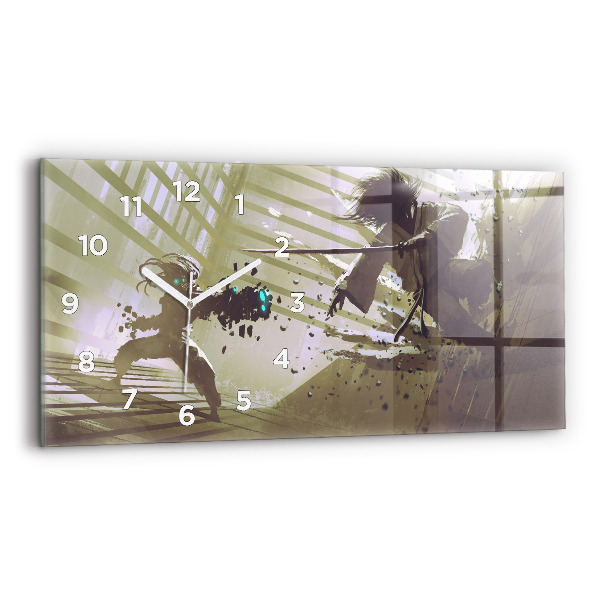 Zegar szklany poziomy Walka robota i samuraja