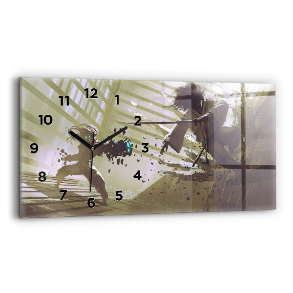 Zegar szklany poziomy Walka robota i samuraja