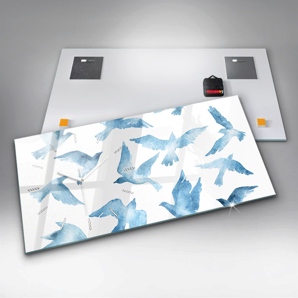 Zegar szklany poziomy Latające błękitne ptaki