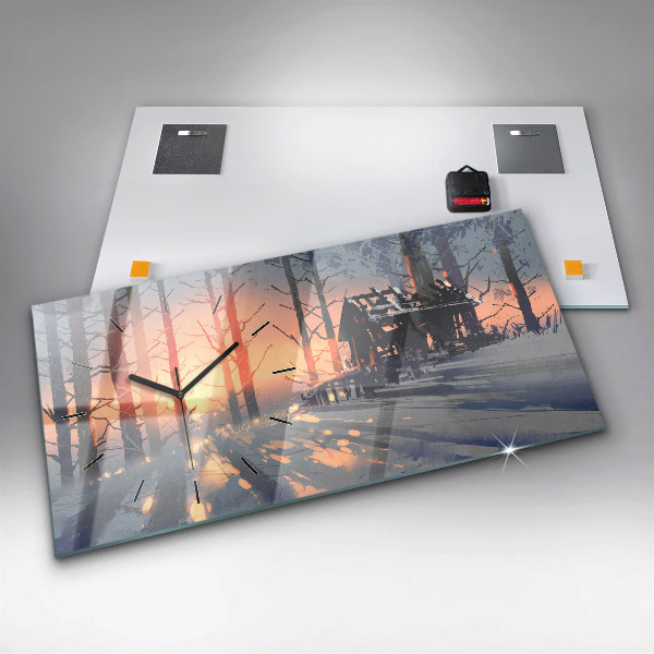 Zegar szklany poziomy Zimowy Krajobraz drzew