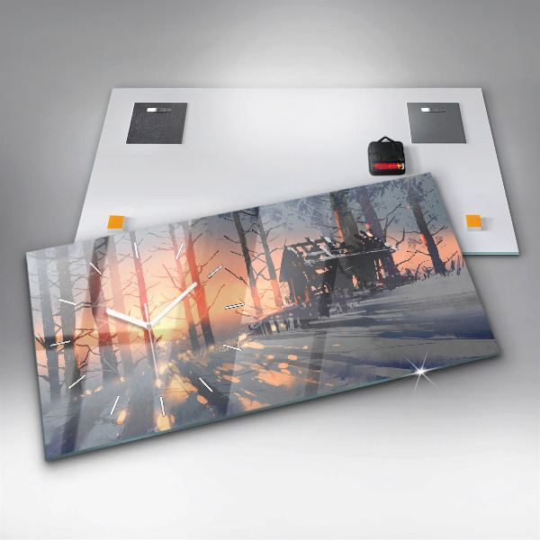 Zegar szklany poziomy Zimowy Krajobraz drzew