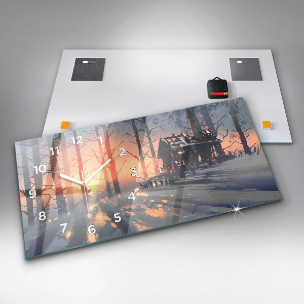 Zegar szklany poziomy Zimowy Krajobraz drzew