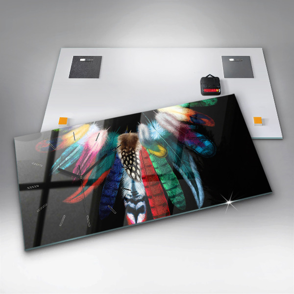 Zegar szklany poziomy Kolorowe Pióra Ptaka