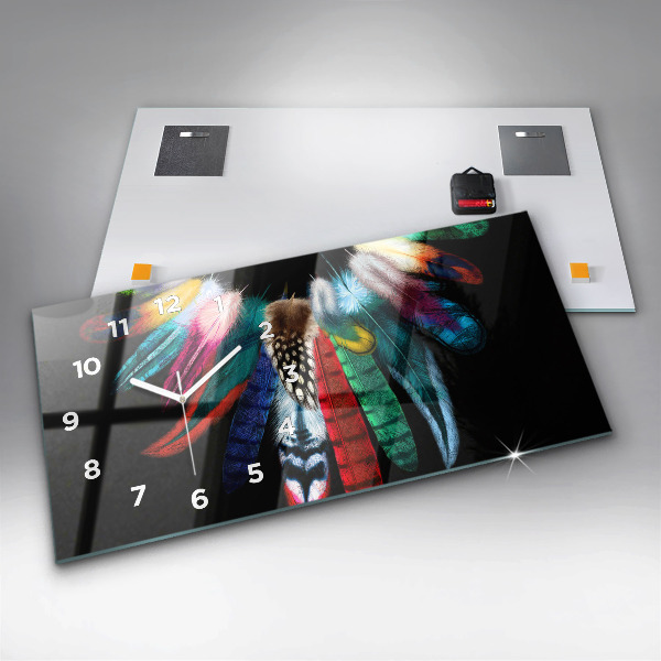 Zegar szklany poziomy Kolorowe Pióra Ptaka
