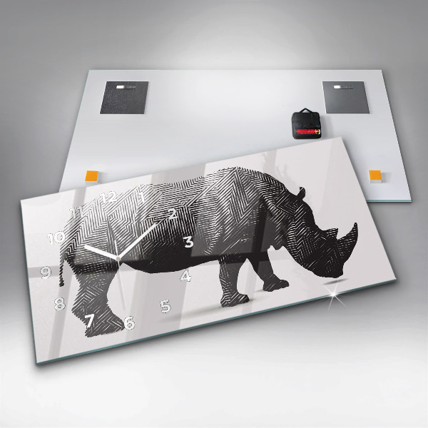 Zegar szklany poziomy Nosorożca line art