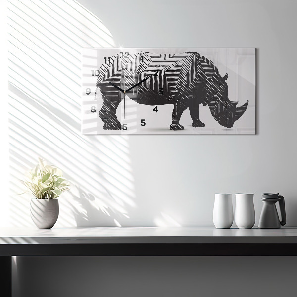 Zegar szklany poziomy Nosorożca line art