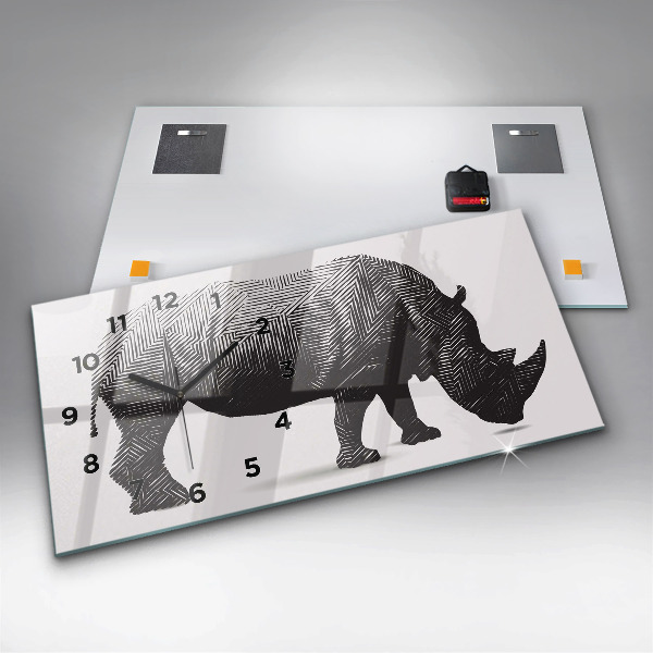 Zegar szklany poziomy Nosorożca line art