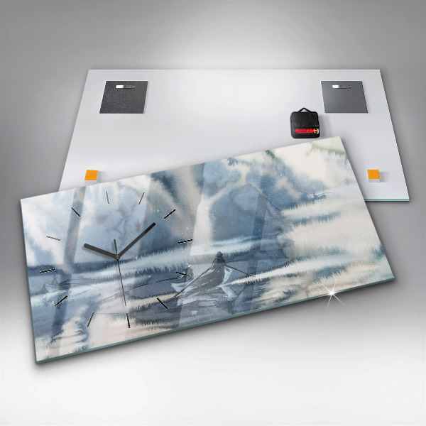 Zegar szklany poziomy Rybak na jeziorze