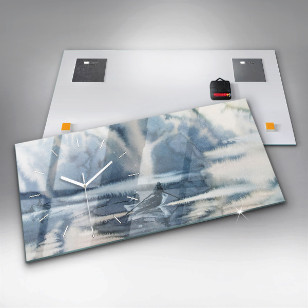 Zegar szklany poziomy Rybak na jeziorze