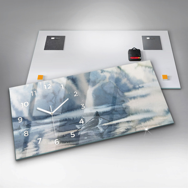 Zegar szklany poziomy Rybak na jeziorze