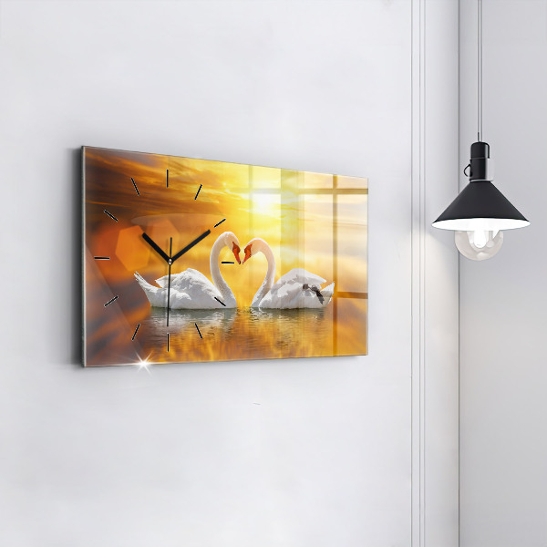 Zegar szklany poziomy Zakochane Łabędzie