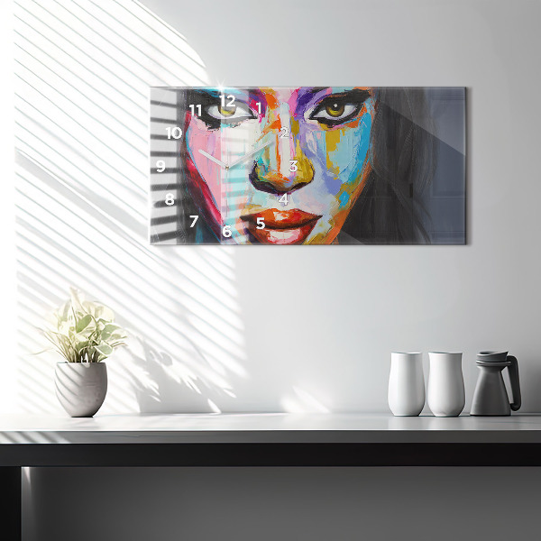 Zegar szklany poziomy Kolorowa Twarz Kobiety