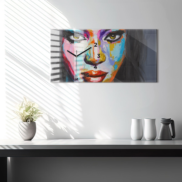 Zegar szklany poziomy Kolorowa Twarz Kobiety