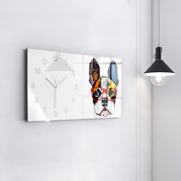 Zegar szklany poziomy Buldog francuski w okularach