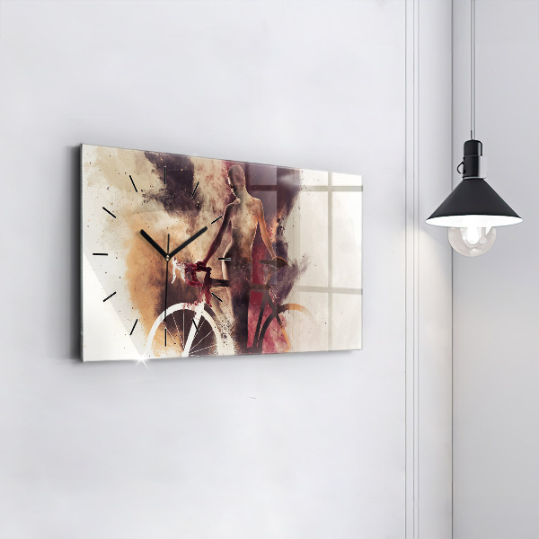 Zegar szklany poziomy Kobieta i rower