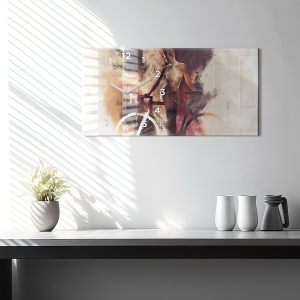 Zegar szklany poziomy Kobieta i rower