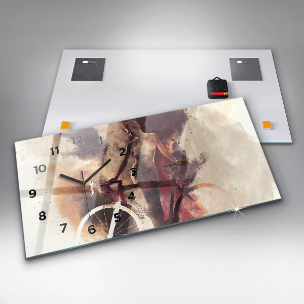 Zegar szklany poziomy Kobieta i rower